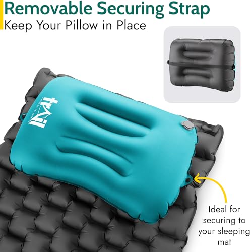 Trail Inflatable Camping Pillow Oversized Ultralight Travel Cushion Neck Lumbar Support with Strap and Bag 2 Pack Aqua - Image 2