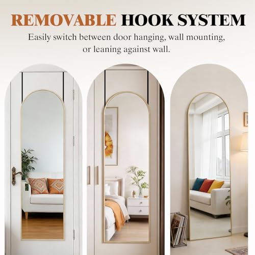 image for DUMOS 47x14 Inch Arched Full Length Mirror Over the Door, Wall Mounted