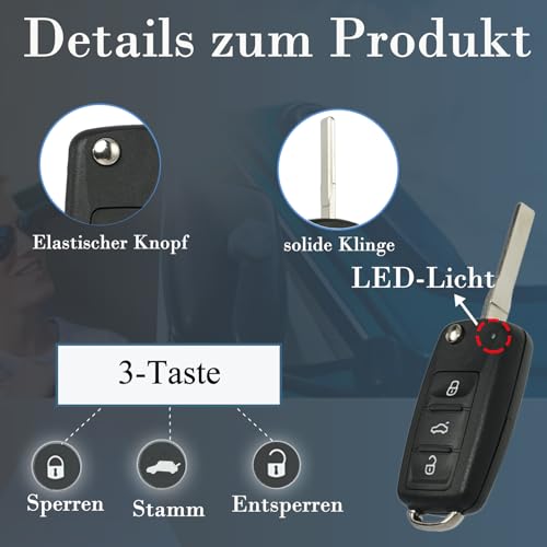 SUPALAND 2 Stück Autoschlüssel Gehäuse für VW Polo Golf Passat Jetta Beetle Scirocco EOS Touran Tiguan Caddy Sharan T5 UP Skoda, Fernbedienung Auto Schlüsselgehäuse, 3 Tasten mit Schlüsselschwert