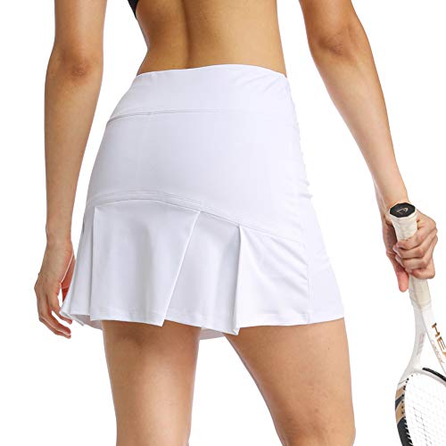 Ibeauti Womens Back Pleated Athletic Tennis Golf Skorts Skirts with 3 Pockets Mesh Shorts for Running Active Workout (White, Small)