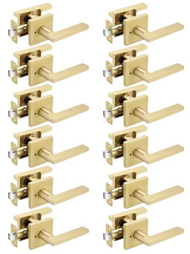 Haidms Brushed Gold Door Handles Interior, Gold Privacy Door Handle, 12Pack