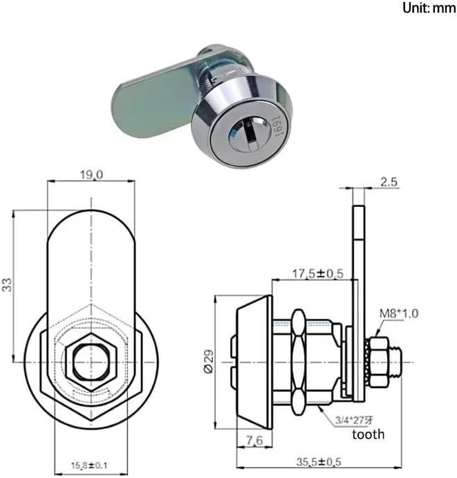 Zinc Alloy 180 Degree Rotating Cylindrical Lock Industrial Electrical Control Cabinet Door Accessories 1Pcs