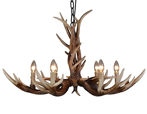 EFFORTINC Antlers vintage resin 6 light chandeliers, American rural countryside antler chandeliers,Living room,Bar,Cafe, Dining room deer horn chandeliers