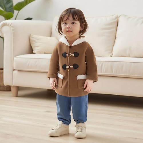Baby Girl Warm Winter Hooded Coat Long Sleeve Button Closure Pockets Jacket Kids Outwear Clothes2