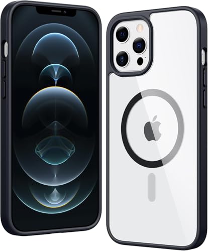 Image of NISHTECH for iPhone 12 Pro Max Case: Clear Magnetic Slim Fit Case Compatible with Magsafe Rugged Protective Transparent Cover (Black Magnetic)