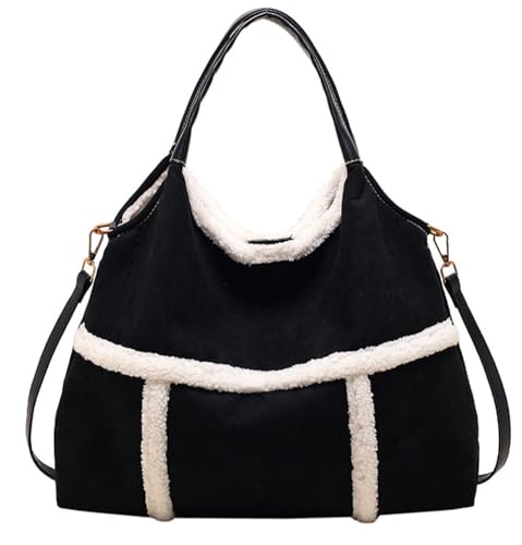 Large Suede Tote Bag for Women Vintage Lamb Wool Lined Shoulder Bag Crossbody Purse Top Handle Satchel Purse Work