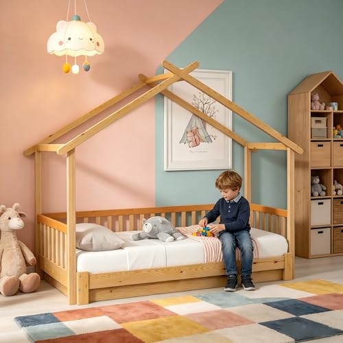 Miniatura 4 de Lexiou Cama En Forma De Casa, Cama Infantil,Cama Para Niños Casita,Cama De Suelo Montessori,Cama Doble,90 X 200 Y 180 X 200 Cm,Apto Para Niños O Adolescentes Niños Y Niñas