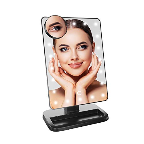 Promo Discount Up To 70% Off Impressions Touch XL Dimmable LED Makeup Mirror with Wireless Bluetooth, Dressing Mirror with 5X Magnifying Glass and Flip Power Switch (Black)