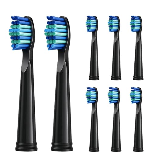 Image of Replacement Heads for Fairywill, Sonic-FX Toothbrush, 8 Pack(Black Moderate)