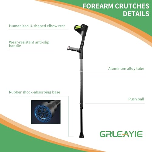 Forearm Crutches for Adults(1 Pair), Adjustable Arm Crutches, Aluminum Crutches for Walking, Folding Forearm Crutches, Non-Slip Crutches for Adults, Lightweight, Detachable, Portable, for Leg Support