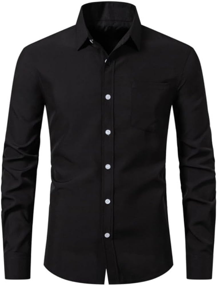 dinner dress shirts KISSQIQI Mens Lapel Slim Fit Button Down Shirt Long Sleeve Wedding Prom Formal Shirts with Pockets Black : Clothing, Shoes & Jewelry Ruffle Size:38