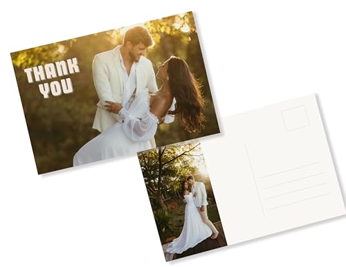 Custom Wedding Thank You Postcards with Photo, Bulk Orders Available 100-500 Cards, Double-Sided Printing (4 by 6, Bold)