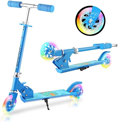 Scooter for Kids Ages 6-12 - Kids Kick Scooters with Led Light Up Wheels & 3 Levels Adjustable Handlebar, Lightweight Foldable 2 Wheel Girly Pink Scooter, Christmas Birthday Gifts for Girls Boys.