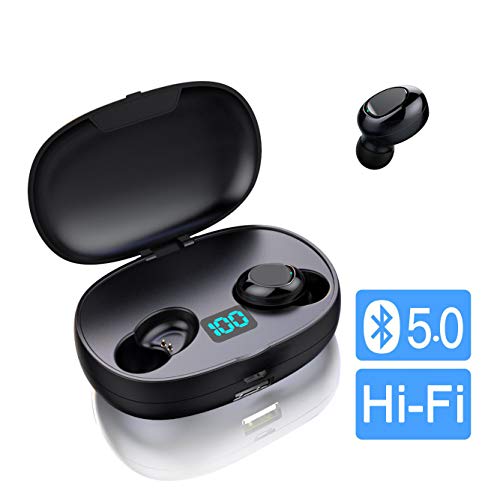 Mini Auriculares Bluetooth Auriculares Inalámbricos 5.0 con SUPER MINI TAMAÑO de 3 Gramos, Más de 50 Horas de Reproducción, Sonido Estéreo de Graves Profundos, Micrófono & Cancelación de Ruido
