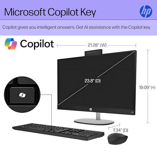 Image of HP 23.8 inch FHD Touchscreen Next Gen All-in-One Desktop Computer for Office, AMD Ryzen AI 5 CPU, 64GB DDR5, 2TB PCIe SSD, HDMI, Type-C, Wi-Fi 6, Wireless KB&Mouse, Win11, Jet Black