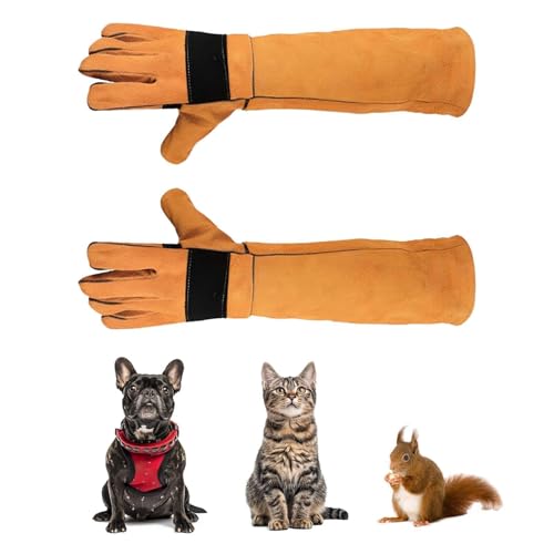 LNGJIN 35cm gants chat anti,Anti-Morsure Gants de Protection, Gants Robustes pour Animaux,Cuir Gants de Travail Anti-Morsure,Pour le dressage et l'alimentation des animaux (Jaune)
