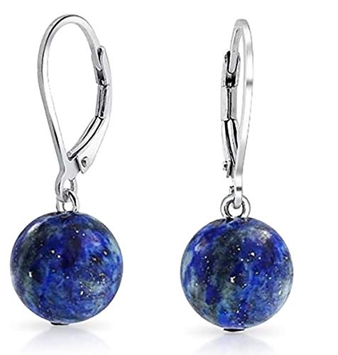 SPC Basic 8MM Gemstone Round Bead Ball Drop Dangle Earrings For Women Teen Leverback Sterling Silver Birthstones More Colors