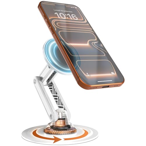 COOPER Support de Bureau Mag360 pour iPhone, Support MagSafe réglable à 360°, Support magnétique pour iPhone 16 Pro Max, 15/14/13/12/Plus, Pied Pliable à 3 Axes, Aimant Puissant (Blanc Crème)