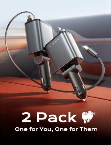 Image of LISEN Retractable Car Charger, 84W Car Adapter USB C Fast Charger, Travel Essentials Car Accessories for Men Women for iPhone 17 16 15 14 13 12 Pro Max Plus Mini Samsung S26 S25 (2 Pack)