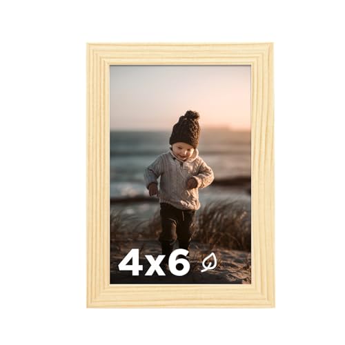 KINLINK 4x6 Picture Frame Wood Grain, Wooden Photo Frame with Plexiglass for 4x6 without Mat for Table and Wall Display