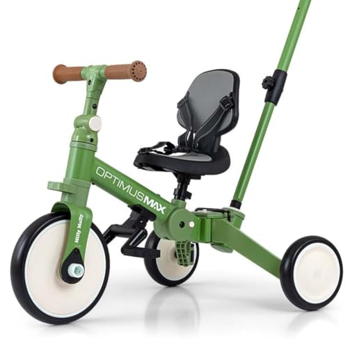 Milly Mally Tricycle 5in1 Optimus Max Baby-Dreirad Dreirad für Kinder mit Steuergriff für Eltern 1 bis 4 Jahren (Green)