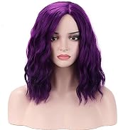 BERON Mix Purple Wig Short Curly Wig Bob Wig Purple Wigs Women Girls Beach Wave Wigs for Cosplay ...