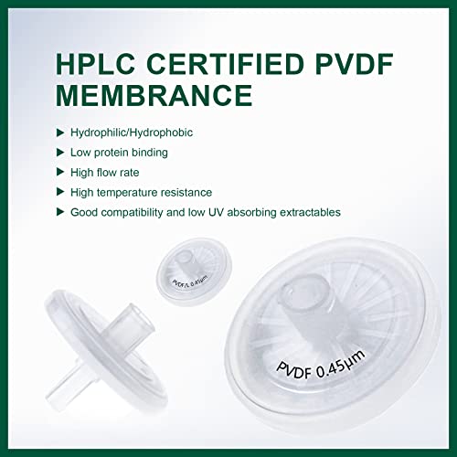 Image of Syringe Filters PVDF Hydrophobic Membrane 25 mm Diameter 0.22 um Pore Size Filtration for Scientic Lab Pack of 20