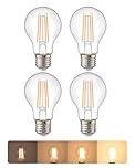 EDISHINE E27 LED Light Bulb Dimmable, A60 Vintage Edison Screw Bulb, Bayonet Light Bulbs, 6.5W 2700K Warm White 806LM, 300° Beam Angle, Energy Saving Filament Bulbs for Bedroom, Living Room, 4 Pack