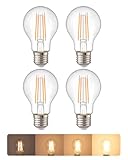 EDISHINE E27 LED Light Bulb Dimmable, A60 Vintage Edison Screw Bulb, Bayonet Light Bulbs, 6.5W 2700K Warm White 806LM, 300° Beam Angle, Energy Saving Filament Bulbs for Bedroom, Living Room, 4 Pack