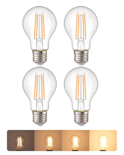 EDISHINE E27 LED Light Bulb Dimmable A60 Vintage Edison Screw Bulb Bayonet Light Bulbs 6.5W 2700K Warm White 806LM 300 Beam Angle Energy Saving Filament Bulbs for Bedroom Living Room 4 Pack
