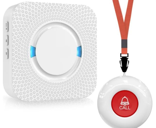 Sterelux Caregiver Pager Wireless Call Button Nurse Alert System 500+ Feet for Home/Elderly/Patient/Disabled 1 Plugin Receiver 1 Waterproof Transmitter