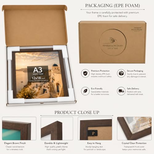 Image of Plastic Rectangular 12x18Inch Photo Frame A3 Size Photo Frame For Wall Artwork /Painting (Brown) (Set of 3)
