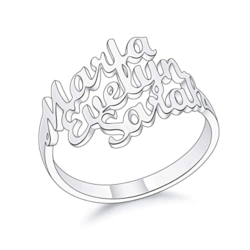 Bague en argent sterling plaqué or avec gravure de noms