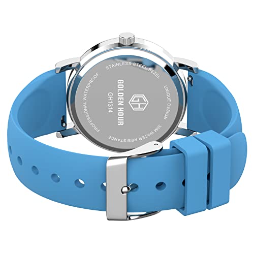 Golden Hour Waterproof Nurse Watch For Medical Professionals, Students Women Men - Military Time Luminouse Easy Read Dial, 24 Hour With Second Hand, Colorful Silicone Band Sapphire Blue #TOP5