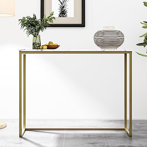 Tilly Lin 36" Faux Marble Top Console Table With Gold Metal Frame, Rectangular Shape Sofa Table For Entryway, Bar Table For Dining Room, Couch Table, Display Table For Living Room, Hallway, Foyer #TOP3