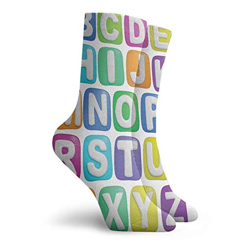 Funky Colorful Cushion Sport Socks,Cartoon Style Colorful Alphabet Squares Children Kids Nursery Kindergarten Design,Athletic Cushioned Running Performance Crew Socks For Men/Women, -12 inch2