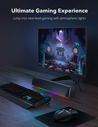 TaoTronics Gaming Computer Speaker, Dual Powerful 7W Drivers PC Soundbar, Colorful RGB Light, Wireless Bluetooth 5.0 or 3.5mm Aux-in Connection, Stereo Audio Computer Sound Bar for Desktop