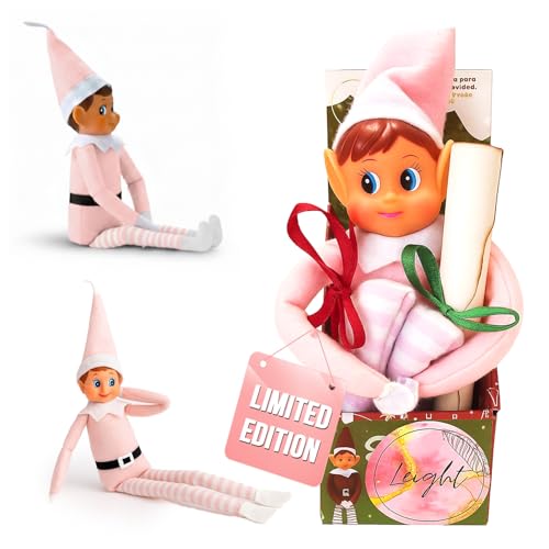 LEIGHT Elfo de vinilo suave con sombrero y etiqueta, el elfo plegable más pequeño del mundo, 40 cm, accesorio navideño para niños y niñas (azul rojo)