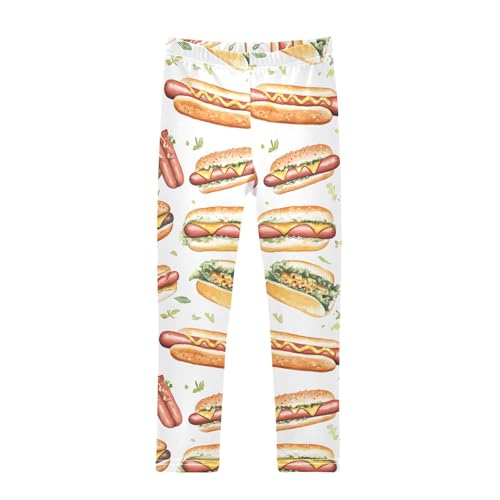 ALAZA Girls' Leggings Children's Yoga Pants Skinny Printed Dance Hot Dog Leaf Food Comfortable 4T