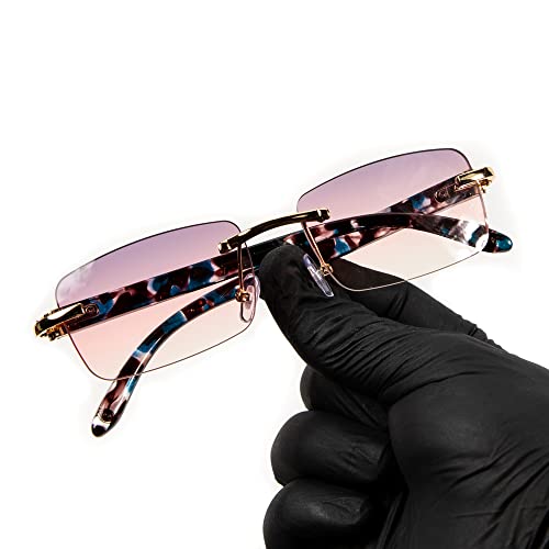 Street Knitted Men's Red Burgundy Gradient Tint Rimless Hip Hop Gold Frame Buffs Sunglasses3