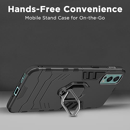 Image of Pikkme OnePlus Nord 2 5G / OnePlus Nord 2 5G Pac-Man Edition Back Cover | D5 Tough Armor Bumper | 360 Protection Case | Ring Holder Stand Case (Black)