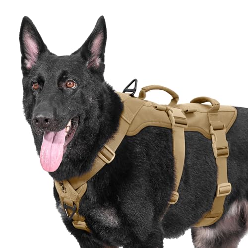 OneTigris Hundegeschirr, T-Bone Taktisches Geschirr mit 2 Griff Ausbruchsicher Einstellbar Brustgeschirr für Hunde Jagd Wandern Trainierung Spaziergang Outdoor-Aktivitäten (Braun, L)