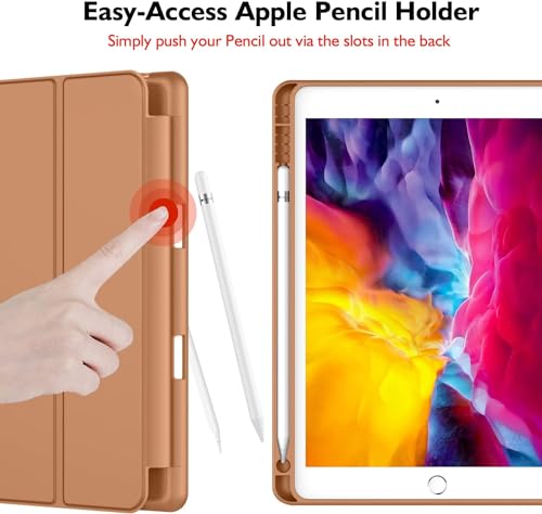 Image of Printme iPad 9.7 Case (2018 /2017 Model, 6th /5th Generation), Smart Cover with Pencil Holder and Soft Baby Skin Silicone Back and Full Body Protection, Auto Wake /Sleep Cover (Dark Brown)
