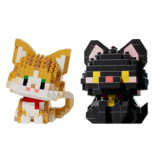 2 Piezas De Bloques De Construcción para Gatos: Adornos, Bloques De Construcción De Dibujos Animados, Juguetes Educativos para Niños, Juegos Interactivos para Padres E Hijos, Niños (Naranja, Negro).