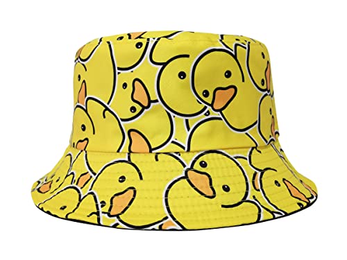 Enodtter Yellow Duck Bucket Hat for Men Women Teen Girl Packable Reversible Printed Sun Hats Fisherman Outdoor Summer Travel Beach Caps