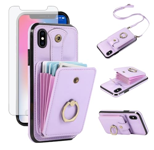Étui portefeuille iPhone X XS avec protège-écran et porte-cartes