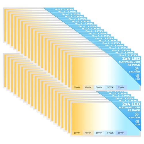 Image of AIKVSXER 42 Pack 2x4 LED Flat Panel Light, Dimmable Recessed Drop Ceiling Light Fixture for Office Kitchen,9100LM,Switchable 5CCT 3000K /4000K /5000K /5700K /6500K, 5 Wattages 30W /40W /50W /60W /70W