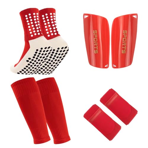 1 Pair Mens Grip Soccer Socks, 1 Pair Shin Sleeves with 1 Pack Shin Guards and 2 Shin Straps, Soccer Football Game Set 5 Pcs