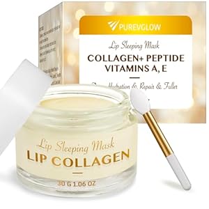 Lip Sleeping Mask: 30g Lip Collagen Peptide – Overnight Lip Treatment with Coconut Shea Oil – Advanced Lip Plumper for Wrinkles Repair to Nourish Hydrate (Translucent White)