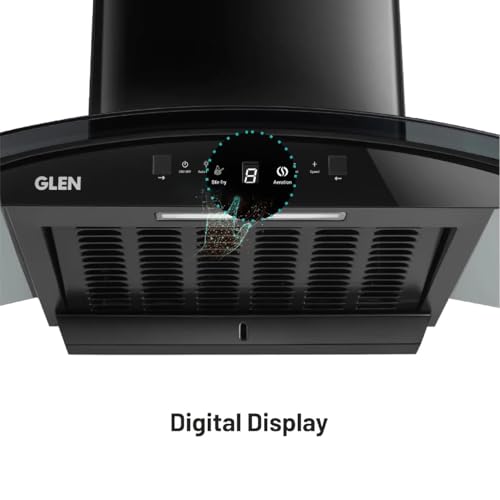 Image of Glen Chimney Auto Clean Curved Glass Chimney for Kitchen with BLDC Motor 90cm 1400 m /h -Black (6071R BLDC BL AC)